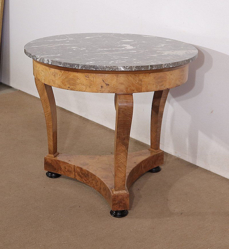 Early 19th Century Restoration Era Walnut Pedestal Table with Marble Top