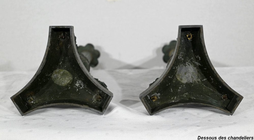 Early 19th Century Restoration Period Bronze Candlesticks, Set of 2