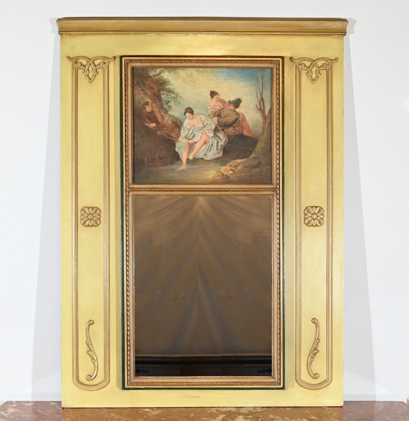 Early 19th Century Restoration Trumeau Mirror in Gilded Wood