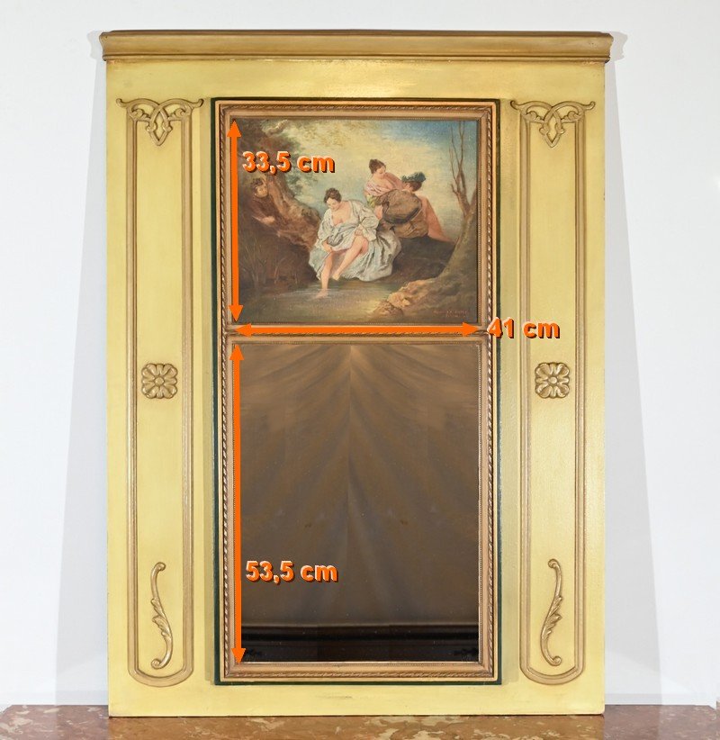 Early 19th Century Restoration Trumeau Mirror in Gilded Wood