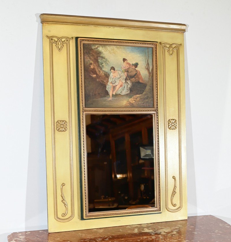 Early 19th Century Restoration Trumeau Mirror in Gilded Wood