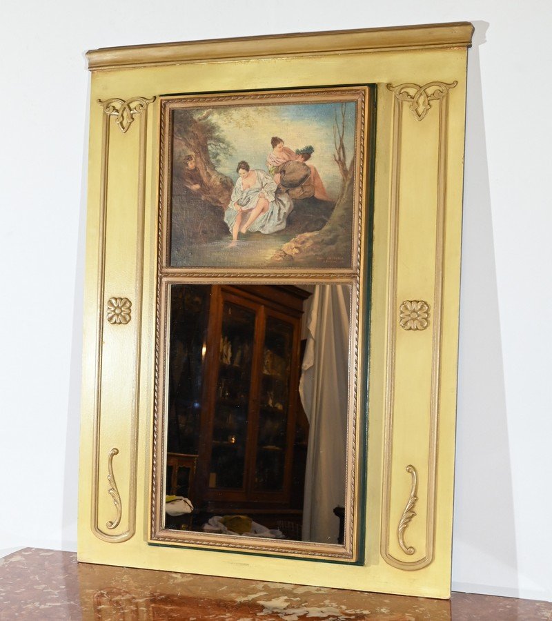 Early 19th Century Restoration Trumeau Mirror in Gilded Wood