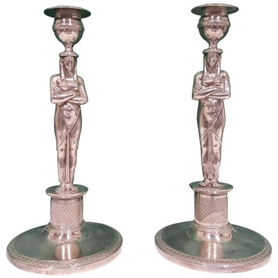 Early-19th Century Silver Candleholders, Set of 2-ZCI-751856