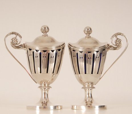 Early 19th Century Sterling Silver French 1st Empire Napoleonic Mustard Pots, Set of 2-GOE-1035032