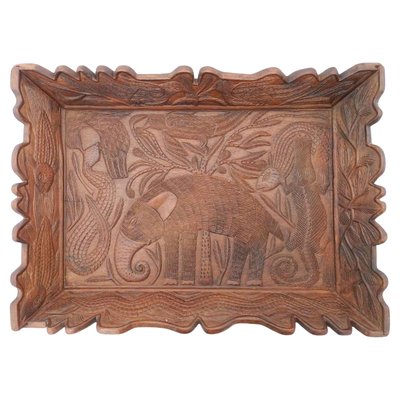 Early 20th Century Animal Carved Wood Tray Serving Platter, 1940s-ARU-2016831