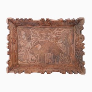 Early 20th Century Animal Carved Wood Tray Serving Platter, 1940s-ARU-2016831