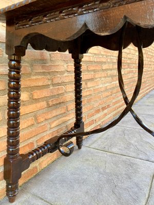 Early 20th-Century Antique Castilian Walnut Table With Solomonic Turn Legs-NOU-809330