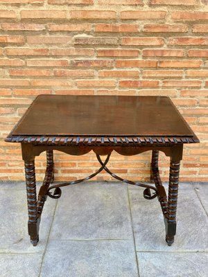 Early 20th-Century Antique Castilian Walnut Table With Solomonic Turn Legs-NOU-809330