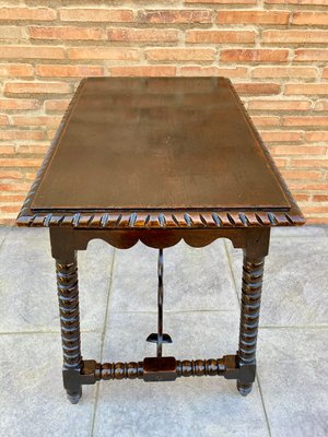 Early 20th-Century Antique Castilian Walnut Table With Solomonic Turn Legs-NOU-809330