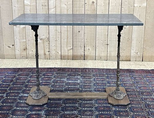 Early 20th Century Bistro Table with Marble Tray and Cast Iron & Oak Base-QYF-1789876