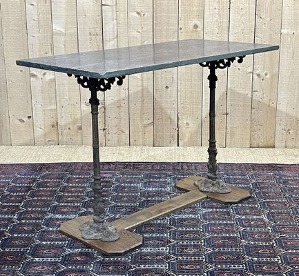 Early 20th Century Bistro Table with Marble Tray and Cast Iron & Oak Base-QYF-1789876