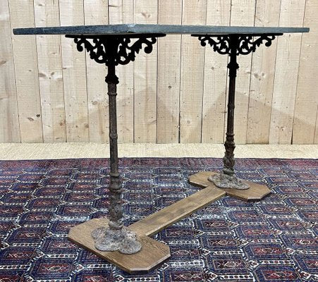 Early 20th Century Bistro Table with Marble Tray and Cast Iron & Oak Base-QYF-1789876