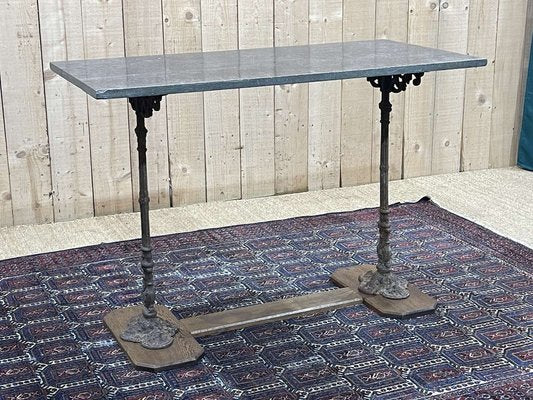 Early 20th Century Bistro Table with Marble Tray and Cast Iron & Oak Base-QYF-1789876