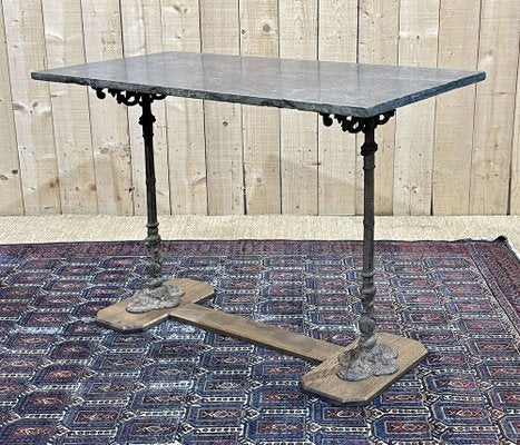 Early 20th Century Bistro Table with Marble Tray and Cast Iron & Oak Base-QYF-1789876