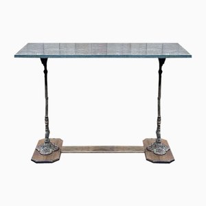 Early 20th Century Bistro Table with Marble Tray and Cast Iron & Oak Base-QYF-1789876