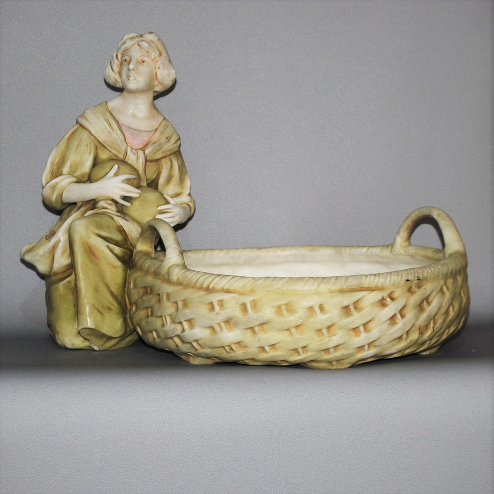 Early 20th Century Bohemia Patera Fruit Bowl with Figure of Woman, 1920s