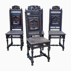 Early 20th Century Breton Oak Chairs, Set of 4-QYF-2042000