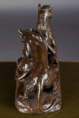 Early 20th Century Bronze Plastic Tiger Couple on Rocks attributed to G. Gardet, 1863-FLW-1402279