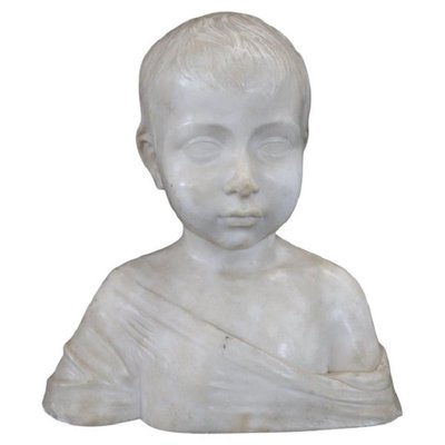 Early 20th Century Bust of a Child Sculpture in White Carrara Marble-DCO-2020594