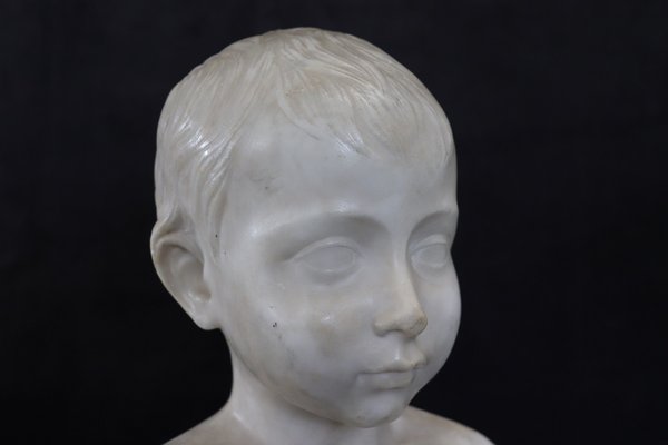 Early 20th Century Bust of a Child Sculpture in White Carrara Marble-DCO-2020594