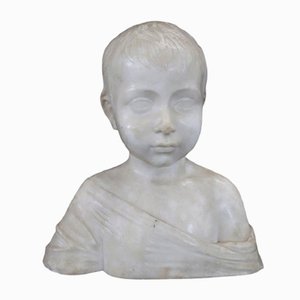 Early 20th Century Bust of a Child Sculpture in White Carrara Marble-DCO-2020594