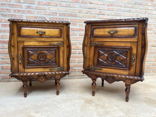 Early 20th Century Carved Oak Nightstands, 1940s, Set of 2-NOU-996923