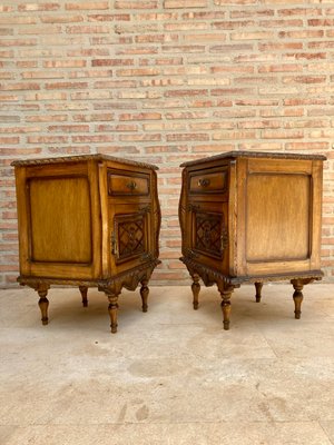 Early 20th Century Carved Oak Nightstands, 1940s, Set of 2-NOU-996923