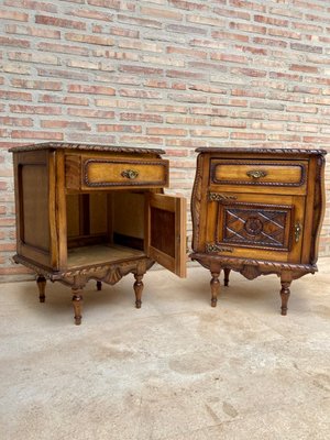 Early 20th Century Carved Oak Nightstands, 1940s, Set of 2-NOU-996923