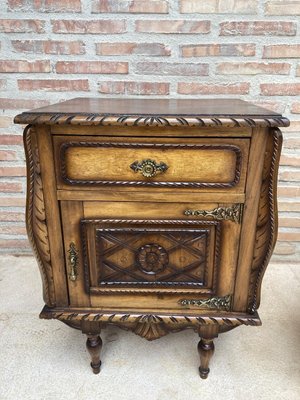 Early 20th Century Carved Oak Nightstands, 1940s, Set of 2-NOU-996923