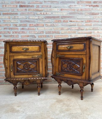 Early 20th Century Carved Oak Nightstands, 1940s, Set of 2-NOU-996923