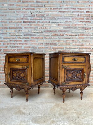 Early 20th Century Carved Oak Nightstands, 1940s, Set of 2-NOU-996923