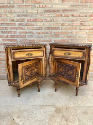 Early 20th Century Carved Oak Nightstands, 1940s, Set of 2-NOU-996923