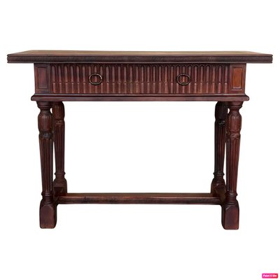 Early 20th Century Catalan Spanish Carved Walnut Console Table with Two Drawers, 1890-PSK-2020302