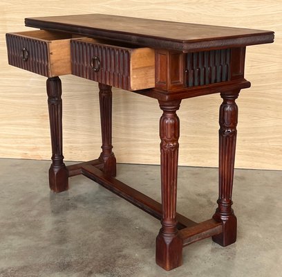 Early 20th Century Catalan Spanish Carved Walnut Console Table with Two Drawers, 1890-PSK-2020302