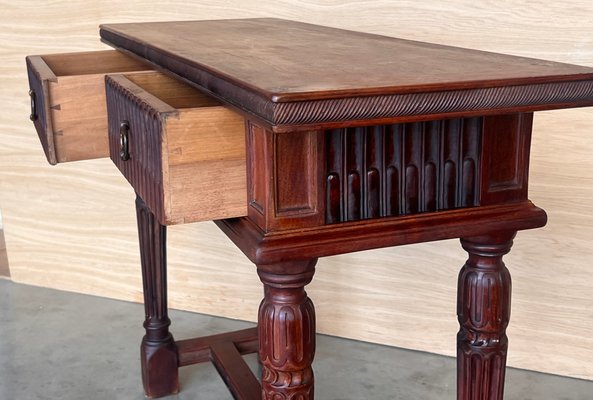 Early 20th Century Catalan Spanish Carved Walnut Console Table with Two Drawers, 1890-PSK-2020302