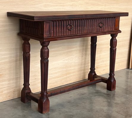 Early 20th Century Catalan Spanish Carved Walnut Console Table with Two Drawers, 1890-PSK-2020302