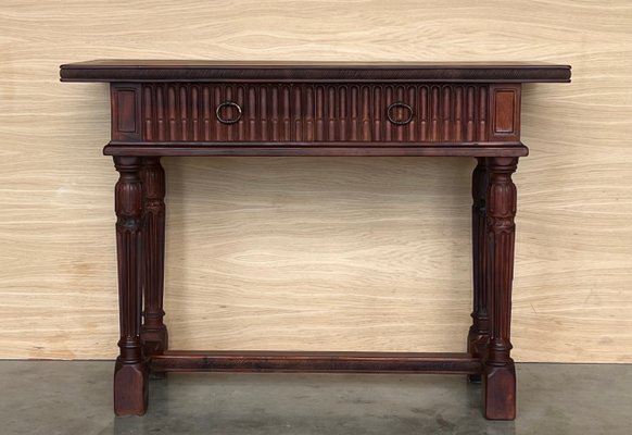 Early 20th Century Catalan Spanish Carved Walnut Console Table with Two Drawers, 1890-PSK-2020302