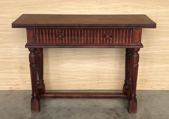 Early 20th Century Catalan Spanish Carved Walnut Console Table with Two Drawers, 1890-PSK-2020302