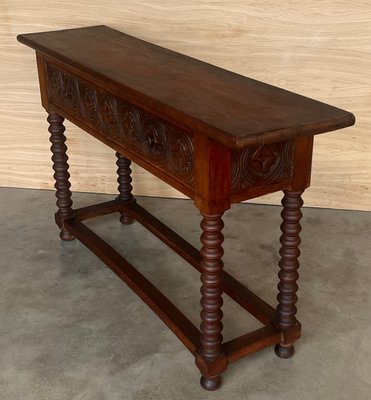 Early 20th Century Catalan Spanish Carved Walnut Console Table with Two Drawers, 1890-PSK-2020303