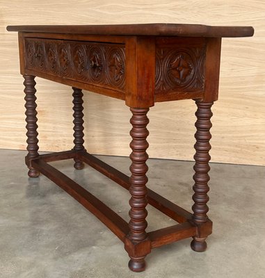 Early 20th Century Catalan Spanish Carved Walnut Console Table with Two Drawers, 1890-PSK-2020303