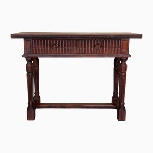 Early 20th Century Catalan Spanish Carved Walnut Console Table with Two Drawers, 1890-PSK-2020302