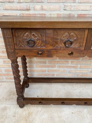 Early 20th Century Catalan Spanish Carved Walnut Console Table with Two Drawers, 1900s-NOU-1746391