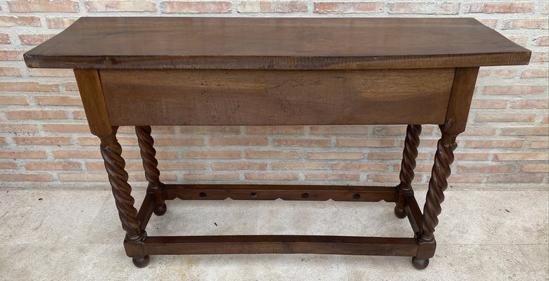 Early 20th Century Catalan Spanish Carved Walnut Console Table with Two Drawers, 1900s-NOU-1746391