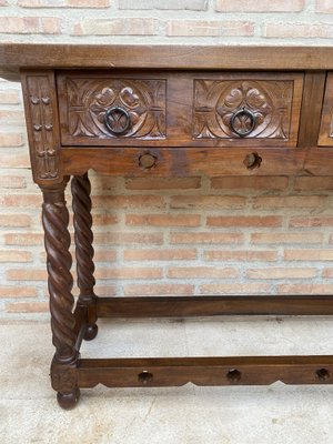 Early 20th Century Catalan Spanish Carved Walnut Console Table with Two Drawers, 1900s-NOU-1746391