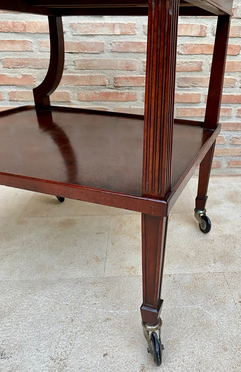 Early 20th Century Cherry Wood Serving Bar Cart with Removable Tray, 1940s