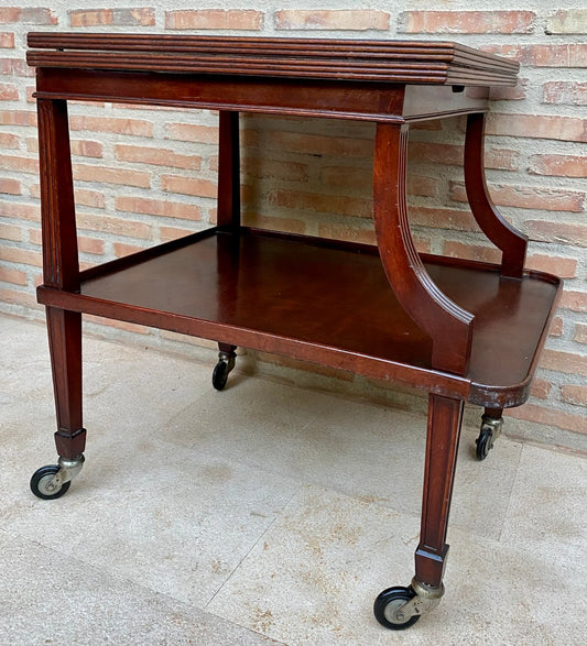 Early 20th Century Cherry Wood Serving Bar Cart with Removable Tray, 1940s