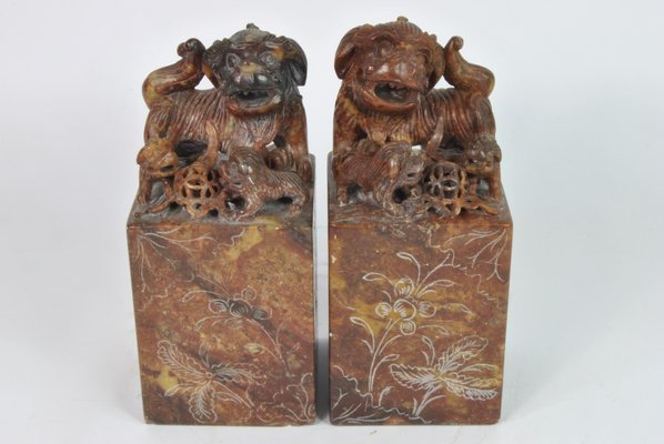 Early 20th Century Chinese Hard Stone Bookends, Set of 2-WFB-1272963