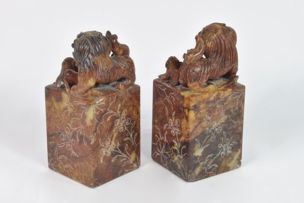 Early 20th Century Chinese Hard Stone Bookends, Set of 2-WFB-1272963