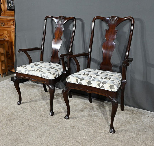 Early 20th Century Chippendale Mahogany Armchairs, England, Set of 2