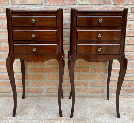 Early 20th Century Dark Oak Nightstands with Three Drawers, 1940s, Set of 2-NOU-1718121